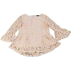 Adrianna Papell Size S Peplum Flounce Pink Lace Coquette Blouse Ruffled Feminine